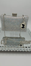 Load image into Gallery viewer, Aurora Borealis Rhinestone Evening Clutch with Sister You Hold the Key Handbag Charm
