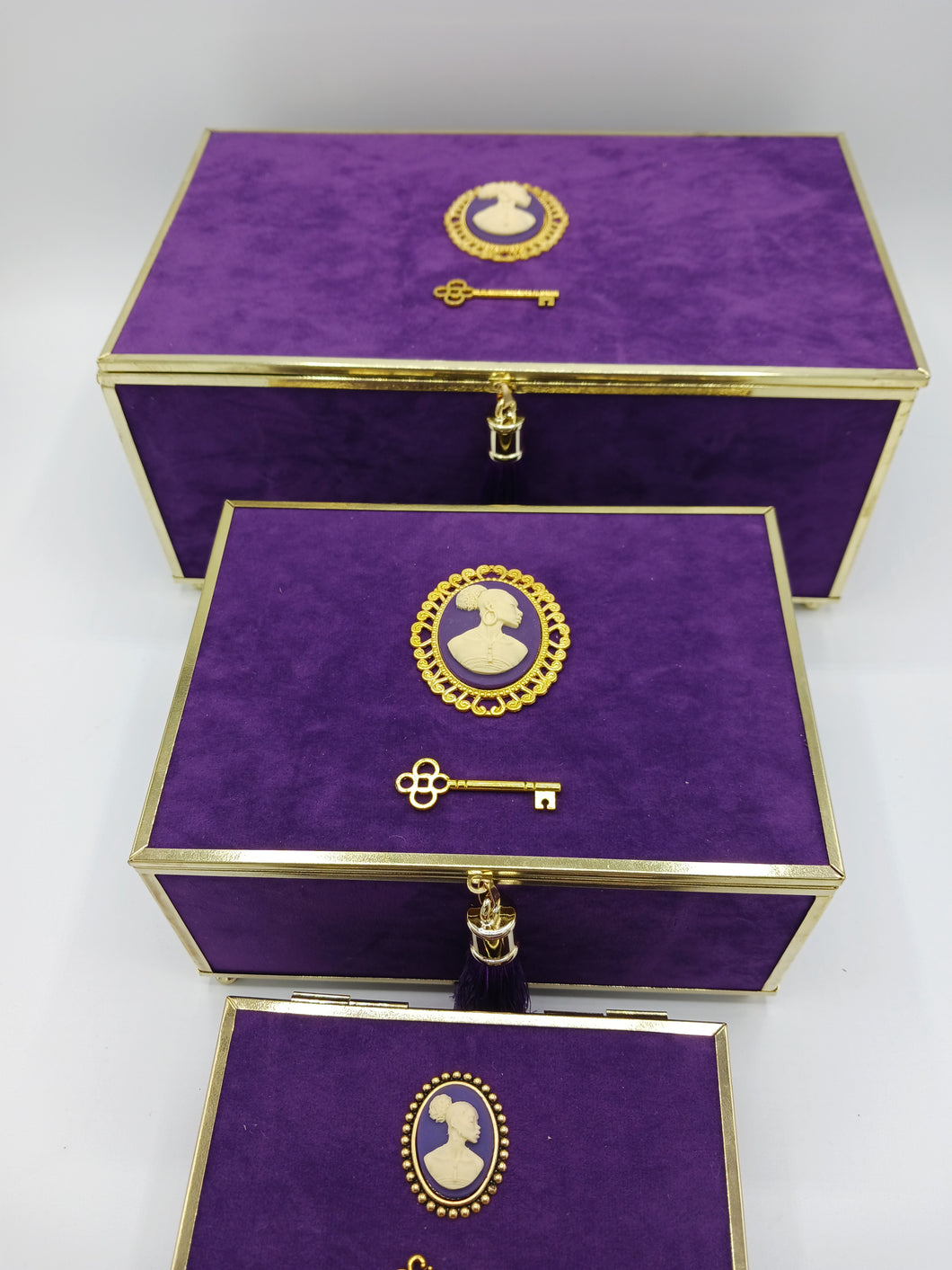 Sister You Hold the Key Jewelry Keepsake Boxes Set of 3 (Glass, Brass & Velvet)